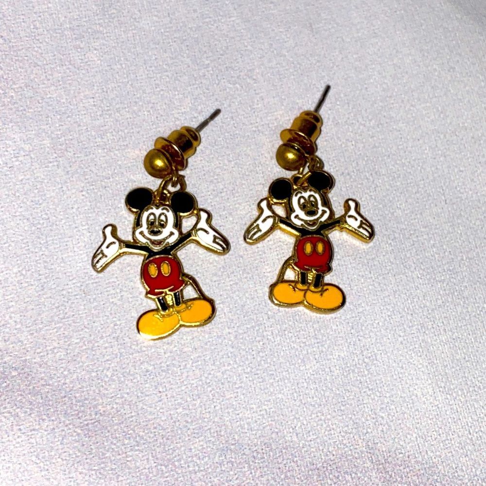 Disney Mickey Mouse Enamel Post Earrings Gold Tone